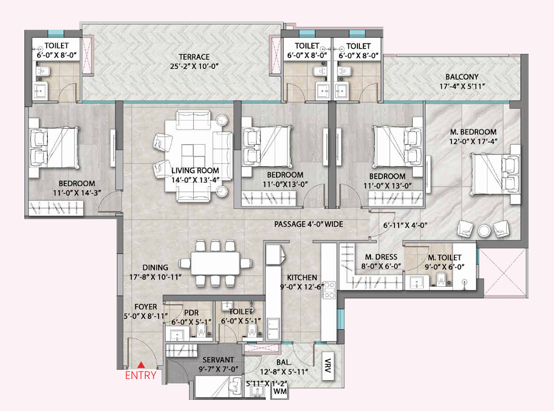 4 BHK Floor Plan Suncity Monarch